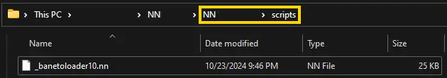 مسیر نصب banetoloaderX.nn در پوشه scripts
